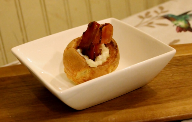 maple bacon and cauliflower cheese filled yorkshire pudding